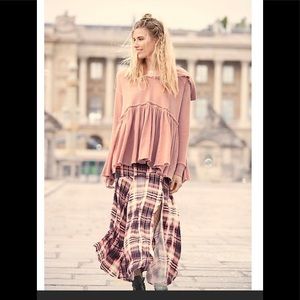 Free People plaid side split buckle maxi skirt